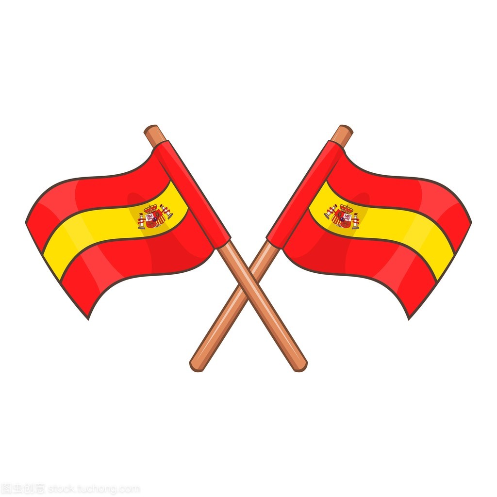 交叉的西班牙国旗图标,卡通风格